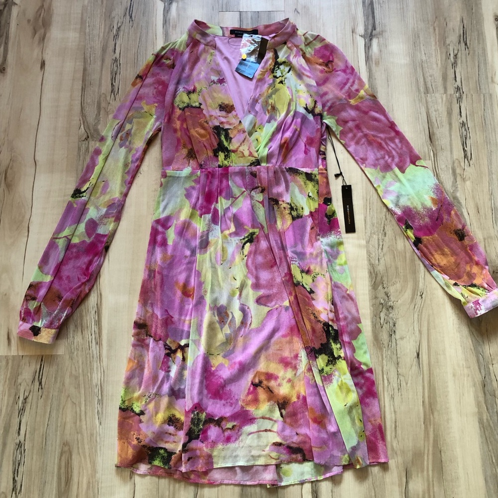 BCBGMAXAZRIA Secret Garden Floral A-Line Dress NWT BC33167D Mesh Small Light